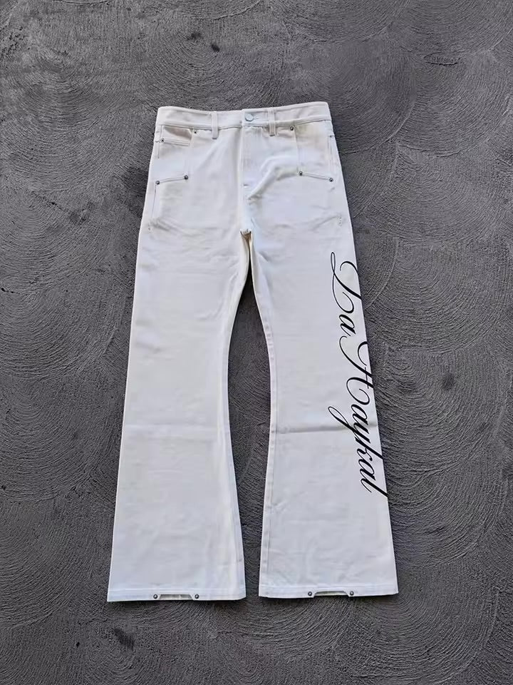 White flared jeans