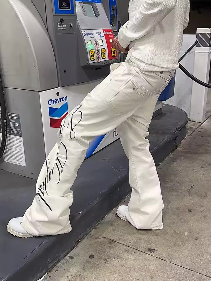 White flared jeans